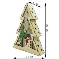 Decoratiune luminoasa, model de Brad cu Om de zapada, maro, lungime: 14 cm, latime: 5 cm, inaltime: 20 cm, lemn, interior/exterior