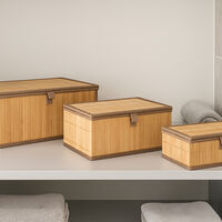Set 3 cutii dreptunghiulare 5Five din bambus, marimi S-M-L, 32x25x16 cm, natur