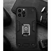 Husa Iron Warriors pentru iPhone 12 Pro, Vafy, Hybrid Ring Holder Kickstand, Negru