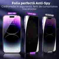 Folie Sticla Securizata, Vafy, Pentru Apple iPhone 16 Pro, Privacy Classic, 2.5D, Confidentialitate 30°, Negru Transparent