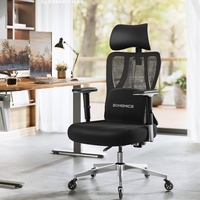 SONGMICS Scaun de birou ergonomic profesional, suport lombar reglabil, tetiera 2D, brate 4D, maxim 150 kg, 70x70x136 cm, negru