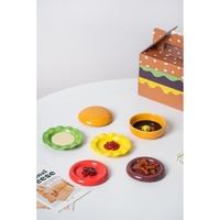 Set Farfurii Ceramice sub Forma de Burger, din Ceramica, pentru Sosuri si Gustari, Mini Farfurii Stivuibile, Multicolor