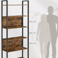 VASAGLE Biblioteca cu 6 rafturi, stil industrial, cadru metalic si PAL, 128x24x187 cm, maro rustic