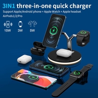 Statie de Incarcare 3 in 1, Flippy, Incarcator MagSafe Wireles Charger, Compatibil cu Apple iPhone, iWatch, AirPods, New Design, Max 25W, 14 x 14 x 10 cm, Negru