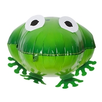 Balon din Folie Metalizata, Vafy, Figurina Animata, Model Broasca, 53x40 cm, Ambalaj Individual, Pai Inclus, Umflare cu Aer sau Heliu, Verde