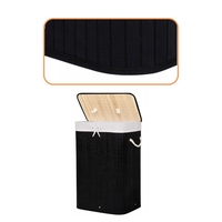 Cos de rufe cu capac, din bambus cu sac textil detasabil, 72 litri, 40x30x60 cm, negru