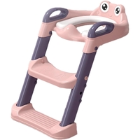Reductor si Scaunel Inaltator WC, Flippy, pentru Copii 1 - 7 Ani, 2 Trepte Reglabile, Pliabil, Colac Moale, cu Spatar si Manere, Inaltime 54/58 cm x 39.5 x 35 cm, din Plastic+PVC, Roz/Mov