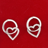 Cercei din Argint 925, Jolie Silver, pentru Dama, Model Model Cerc Cu Inimioara si Pietre, 2.60 g, Design Elegant si Romantic, Argintiu