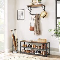 VASAGLE Raft pentru pantofi cu 2 polite, 100x30x45cm, otel, stil industrial, maro rustic si negru