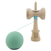 Kendama X Originala, Profesionala, Flippy, Rubber Grip, Cupe Mari KING SIZE V3, Gaura in Baza, Rulment Metalic, din lemn 18 cm, Ata 62/65 cm, Bicolor Turcoaz/Albastru inchis