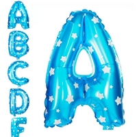 Balon Folie Metalizata Litera A, Flippy, 40 cm, Cu Imprimeu Stelute, Umflati cu Heliu sau Aer, Ambalaj Individual, Pai inclus, Albastru