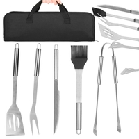 Set ustensile gratar 5 piese, inox, cu husa transport, 37x14x5 cm, argintiu