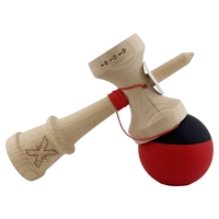 Kendama X Originala, Profesionala, Flippy, Cupe Mari KING SIZE V3, Rubber Grip, Gaura in Baza, Rulment Metalic, din lemn 18 cm, Ata 62/65 cm, Bicolor Negru/Rosu