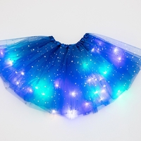 Fusta LED pentru Copii, Flippy, Tutu de Balet pentru Fetite cu Luminite Multicolore Incorporate, Model Stelute, 30 cm Lungime, Albastru