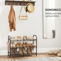 SONGMICS Raft de depozitare pantofi, din metal, pe 3 niveluri, cu rafturi unghiulare reglabile, 28x69x50cm, negru
