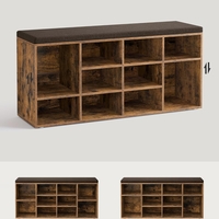 VASAGLE Pantofar cu banca cu 12 compartimente si perna, sarcina 136 kg, 104x30x48 cm, maro rustic