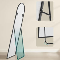 SONGMICS Oglinda podea, cu rama aluminiu si sticla securizata, design curbat, 160x50 cm, negru