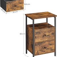VASAGLE Noptiera cu 2 sertare pentru dormitor, design industrial, 28x38x60cm, maro si negru