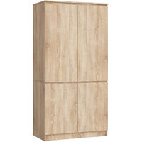 Dulap cu 4 usi, rafturi si bara pentru umerase, PAL laminat, 90x51x180 cm, stejar sonoma
