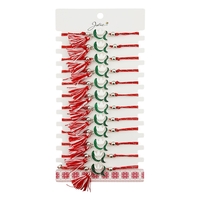 Martisor Bratara cu Ciucure pentru Dama, Jolie, Model Ghiocel, Set 12 bucati, Pandativ din Inox, Snur Reglabil, Rosu/Alb