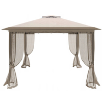 Cort pavilion de gradina tip pergola, automat pop-up, 300×300 cm, cu 4 pereti laterali cu plasa, impermeabil cu rezistenta UV, bej