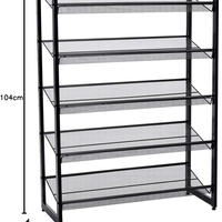 SONGMICS Raft de depozitare pantofi pe 5 niveluri, metal, rafturi plate sau unghiulare reglabile, 31x74x104cm, negru