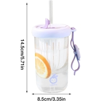 Pahar din silicon, cu capac si pai, pentru copii, Flippy, anti-cadere, compartiment pentru fructe/ceai/gheata, rezistent la temperaturi inalte, 500ml, Mov, 14.5x8.8x20 cm