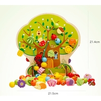 Jucarie Educativa Montessori 2 in 1 din Lemn, Flippy, Model Pomul cu Fructe, 102 piese, Dezvoltare Motricitate Fina, Copii 3+ ani, 21.5 x 21.4 x 5 cm, Multicolor