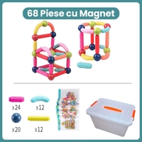 Piese Magnetice pentru Copii, Flippy, Set din 68 de Piese de diferite Culori, Constructor Magnetic cu Posibilitatea de a Construii forme Nelimitate, Multicolor
