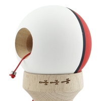 Kendama X Originala, Profesionala, Flippy, Cupe Mari KING SIZE V3, Rubber Grip, Gaura in Baza, Rulment Metalic, din lemn 18 cm, Ata 62/65 cm, S Bicolor Rosu/Alb