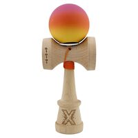 Kendama X Originala, Profesionala, Flippy, Cupe Mari KING SIZE V3, Rubber Grip, Gaura in Baza, Rulment Metalic, din lemn 18 cm, Ata 62/65 cm, Gradient Roz/Rosu/Galben