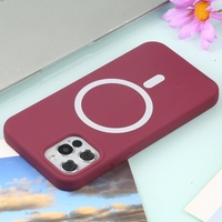 Husa MagSafe liquid large hole magnetic shell pentru Apple iPhone 11, Full Cover, Liquid Silicone, Magnetica, Incarcare Wireless, Vafy, Mov