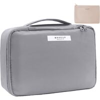 Geanta de Calatorie, Flippy, pentru Cosmetice si Articole de Toaleta, Material Impermeabil, 2 in 1, Portfard Interior Detasabil, 23 x 16 x 8 cm, Gri
