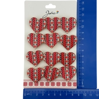 Set 12 Brose Martisor Primavara, Jolie, Model Inima Rosie cu Motiv Traditional, Rosu