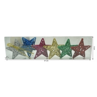 Set de 6 ornamente de brad, Flippy, de tip Stea, Multicolor, din plastic, cu finisaj sclipitor , cutie 3 cm adancime x 31 cm lungime x 9 cm inaltime