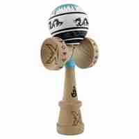 Kendama X Originala, Profesionala, Flippy, DRAGON Series, Super Sticky cu Cupe Mari King Size V3, Rulment Metalic si Gaura in Baza, din Lemn 18 cm, Ata 62/65 cm, Albastru/Negru