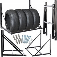 Suport suspendat pentru anvelope reglabil, montaj pe perete cu kit instalare inclus, 120x56x50 cm, negru