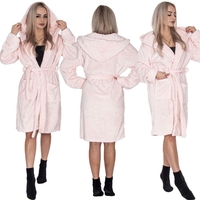 Halat de baie pentru femei pana la genunchi, cu gluga, marimea L/XL, roz