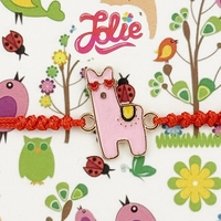 Bratara pentru Copii, Jolie, Model Alpaca, Snur Impletit Rosu Reglabil, Auriu