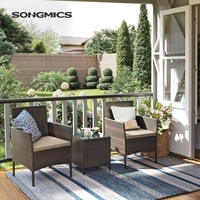 SONGMICS Set mobilier gradina cu 2 locuri, 2 scaune si masa cu sticla, ratan PE, maro