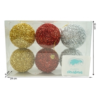 Set de 6 ornamente de brad, Flippy, de tip Glob, Multicolor, cu ø de 8 cm, din polistiren, cu finisaj sclipitor , cutie 16 cm inaltime x 24 cm lungime x 8 cm adancime