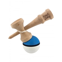 Kendama X Originala, Profesionala, Flippy, din Lemn, 18 cm, Rubber Grip, Albastru/Alb