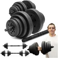 Set gantere si bara ajustabila 30 kg, 16 discuri, conector metalic cu spuma, negru