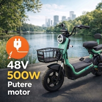 Scuter Electric KG, Saige, Fara Permis, Motor 500W, Baterie 48V20Ah, Autonomie 60km, 153x40x85 cm, Viteza Maxima 25km/h, Verde