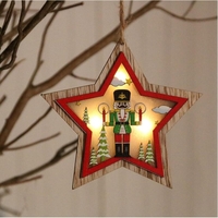 Ornament de Brad, Flippy, cu Lumini LED, din Lemn, Figurina Spargatorul de Nuci, Model Stea, Multicolor