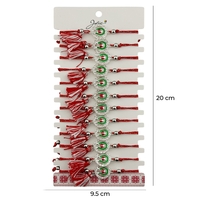 Martisor Bratara cu Ciucure pentru Dama, Jolie, Model Potcoava cu Buburuza in Cerc, Set 12 bucati, Pandativ din Inox cu Pietre, Snur Reglabil, Rosu/Alb