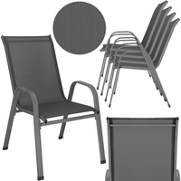 Set 4 scaune gradina cu brate, cadru otel si sezut textilene, 53x72x92 cm, gri