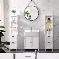 VASAGLE Dulap de baie tip coloana, din MDF, cu 2 sertare si 3 rafturi, 30x30x142 cm, alb