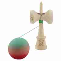 Kendama X Originala, Profesionala, Flippy, Cupe Mari KING SIZE V3, Rubber Grip, Gaura in Baza, Rulment Metalic, din lemn 18 cm, Ata 62/65 cm, Gradient Verde/Roz/Rosu