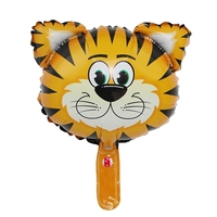 Balon din Folie Metalizata, Flippy, Mini Figurine Animalute, Model Tigru, Tematica Aniversare, 38x31 cm, Ambalaj Individual, Pai Inclus, Umflare cu Aer sau Heliu, Multicolor